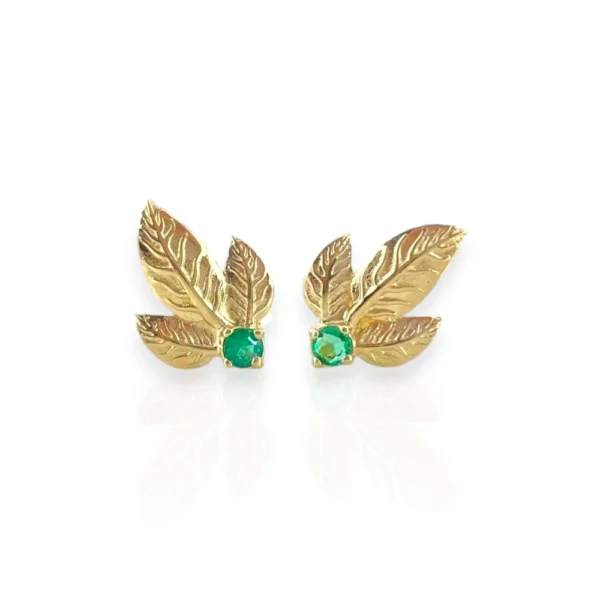 LEAF EARRINGS WITH EMERALDS 18K GOLD