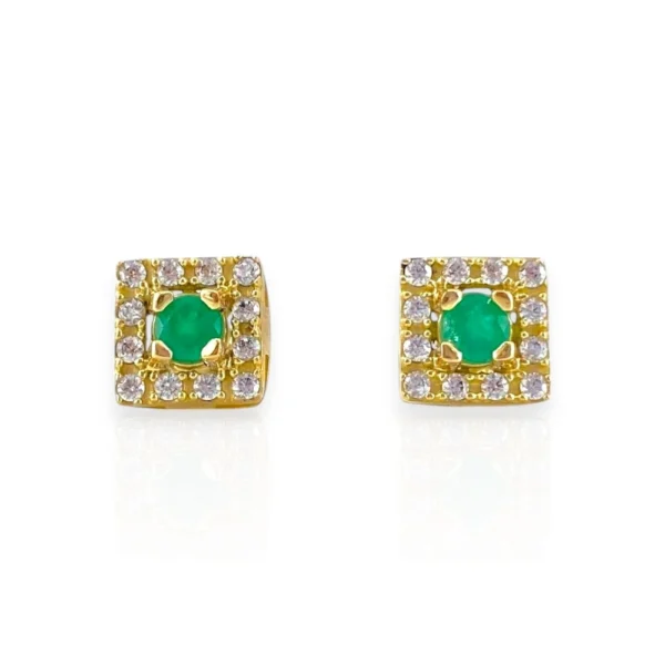 SQUARE EARRINGS WITH EMERALD 18K GOLD