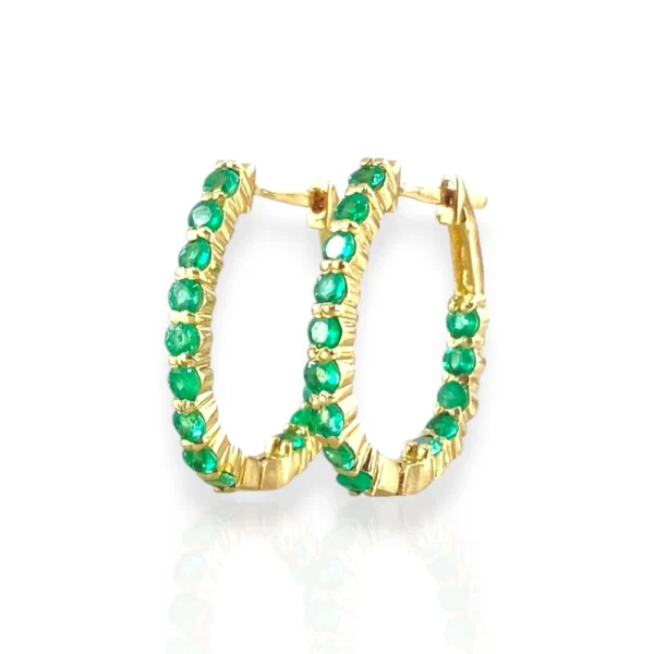 SINGLE SIDED EMERALD HOOP EARRINGS 18K GOLD