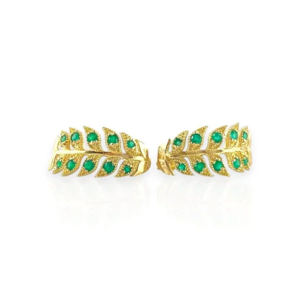 SHARP LEAF EARRINGS WITH EMERALDS 18K GOLD
