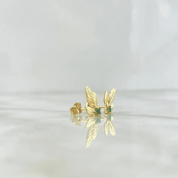 LEAF EARRINGS WITH EMERALDS 18K GOLD - Image 3