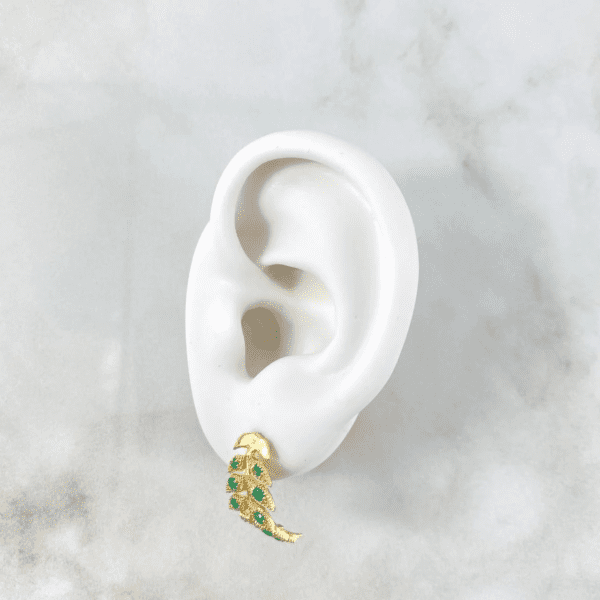 SHARP LEAF EARRINGS WITH EMERALDS 18K GOLD - Image 3