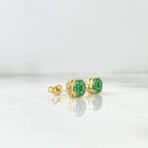 EMERALD FLOWER EARRINGS 18K GOLD - Image 2