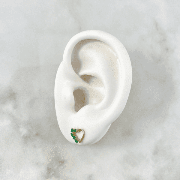 HEART SILHOUETTE EARRINGS WITH EMERALDS 18K GOLD - Image 3