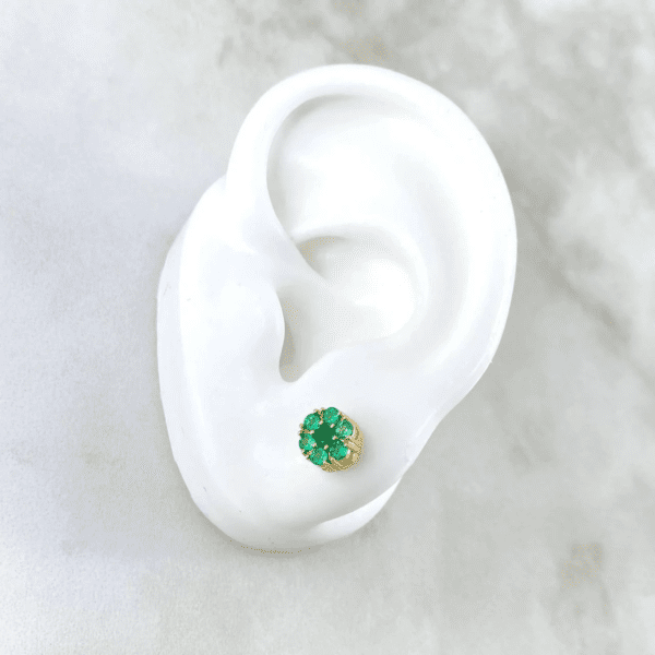 EMERALD FLOWER EARRINGS 18K GOLD - Image 3