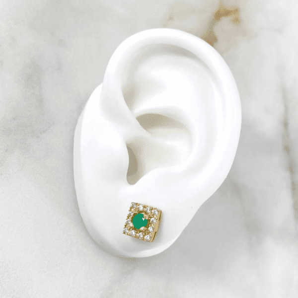 SQUARE EARRINGS WITH EMERALD 18K GOLD - Image 3