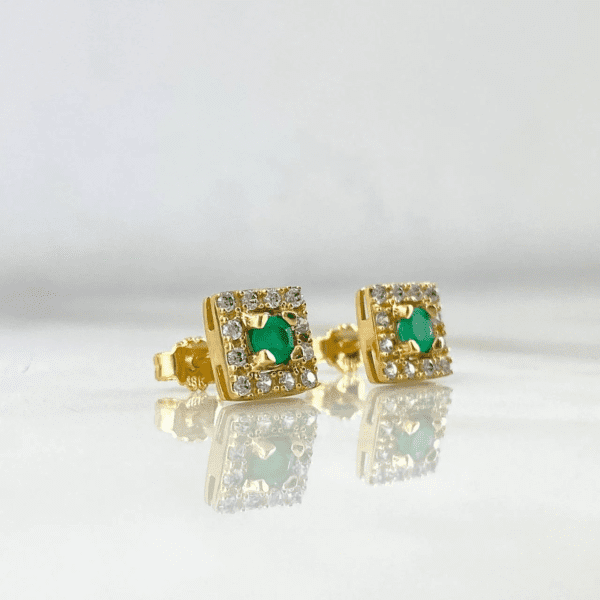 SQUARE EARRINGS WITH EMERALD 18K GOLD - Image 2
