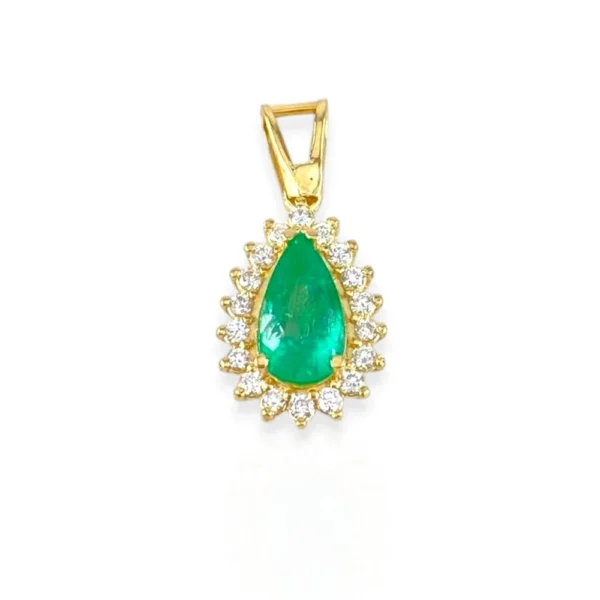 PEAR SHAPED EMERALD AND DIAMOND PENDANT 18K GOLD