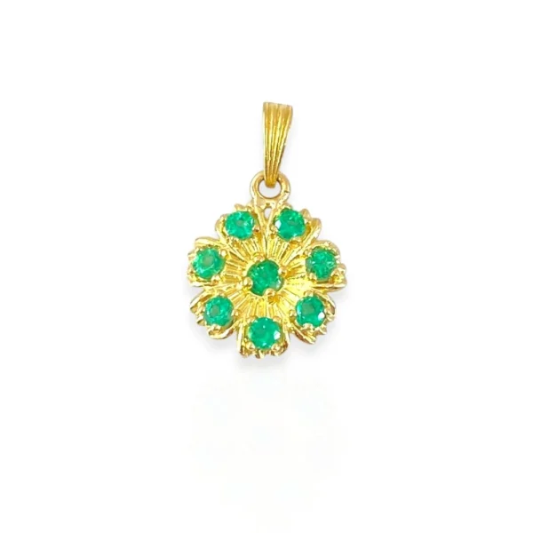 7 PETAL FLOWER PENDANT WITH EMERALDS 18K GOLD