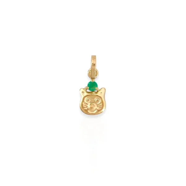 CAT FACE PENDANT WITH EMERALD 18K GOLD