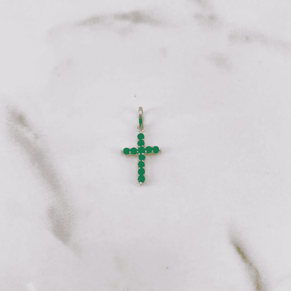 ENLARGED CROSS PENDANT WITH EMERALDS 18K GOLD - Image 2