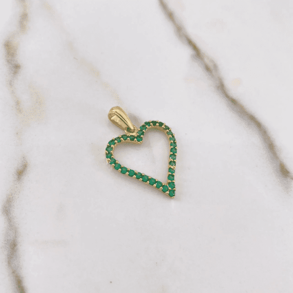 HEART SILHOUETTE PENDANT WITH GREEN ZIRCONS 18K GOLD - Image 2