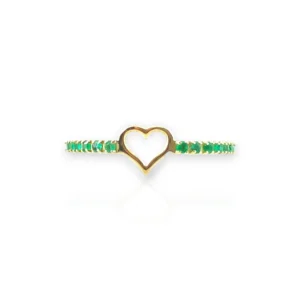RING WITH EMERALD BASE AND HEART SILHOUETTE 18K GOLD